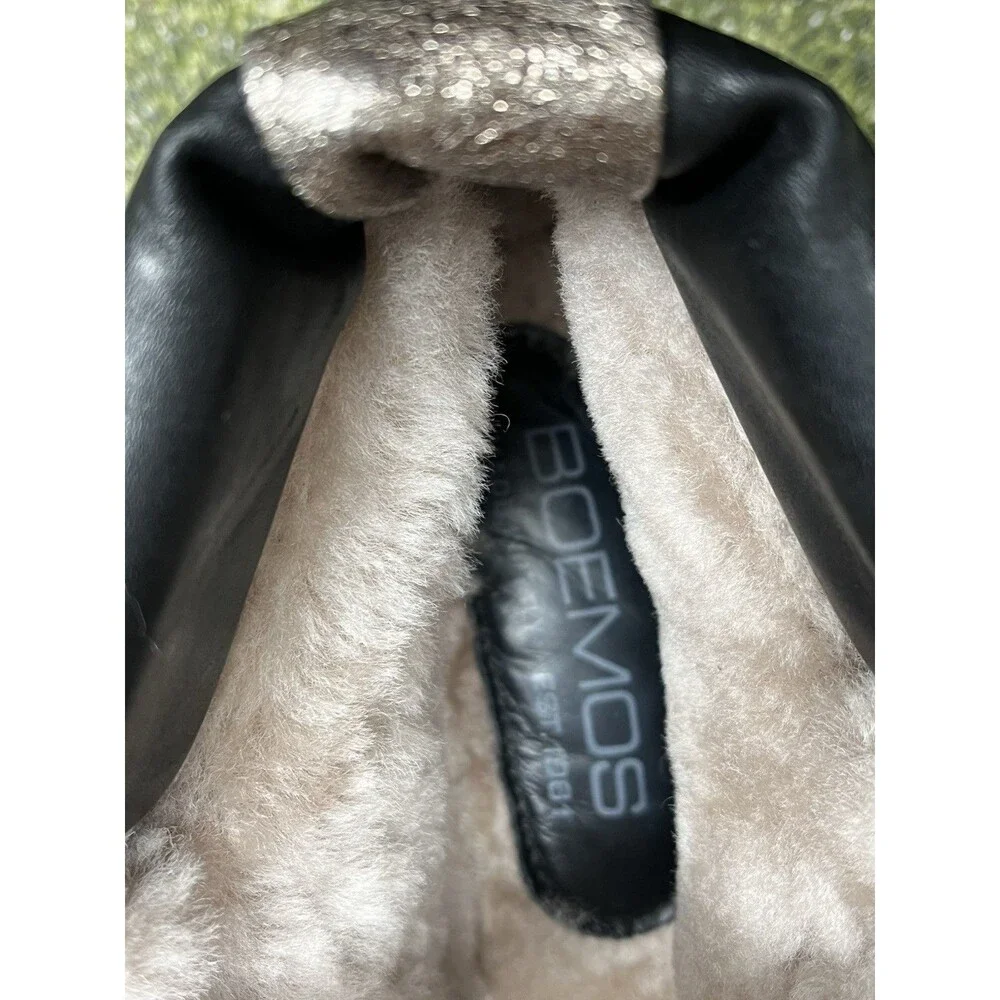 Boemos Italian Shearling Leather Boots Sz 7.5 Lace Up Metallic Grunge Festival